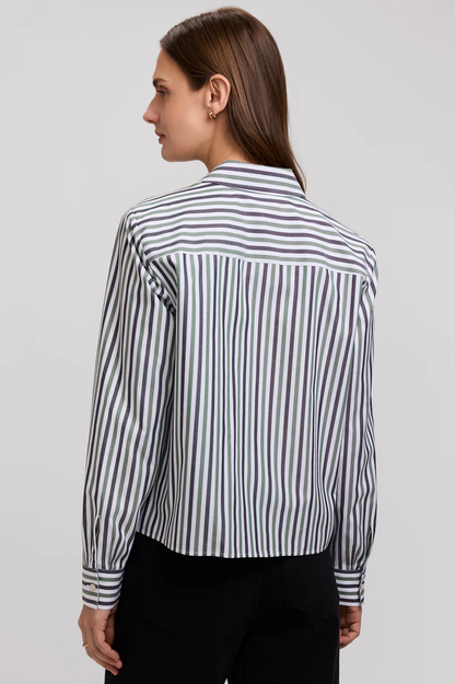 Women’s Foxcroft Jodie No Iron Pinpoint Stripe Long Sleeve Short Shirt Olive