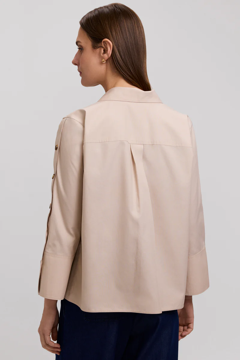 Women’s Foxcroft Lainey No Iron Pinpoint 3/4 Button Sleeve Shirt Light Khaki 