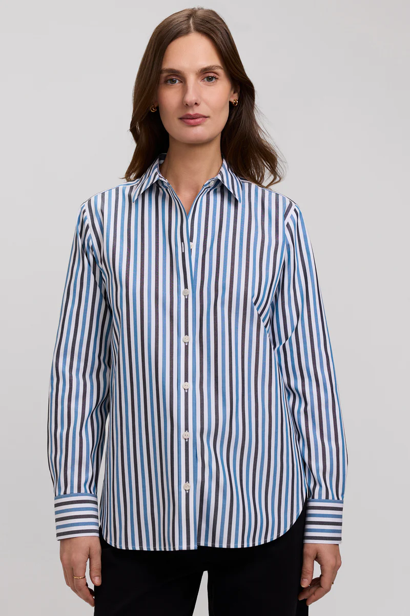 Women’s Foxcroft Meghan No Iron Pinpoint Stripe Long Sleeve Shirt Indigo 