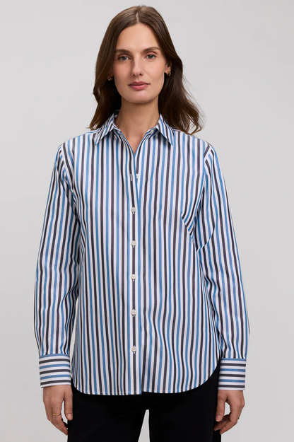 Women’s Foxcroft Meghan No Iron Pinpoint Stripe Long Sleeve Shirt Indigo 