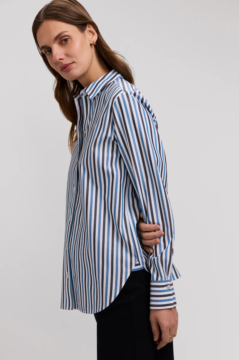 Women’s Foxcroft Meghan No Iron Pinpoint Stripe Long Sleeve Shirt Indigo 