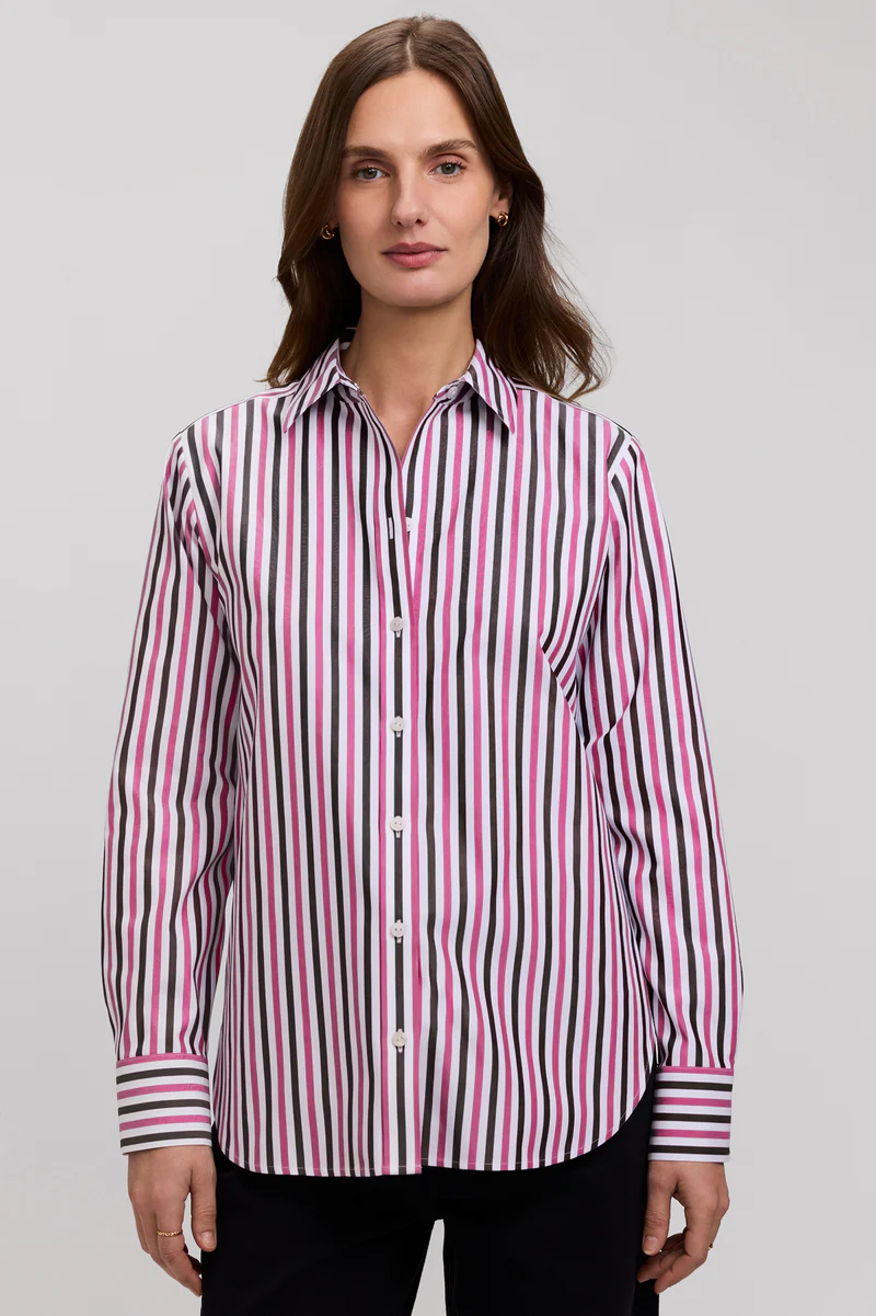 Women’s Foxcroft Meghan No Iron Pinpoint Stripe Long Sleeve Shirt Pomegranate