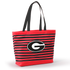 Georgia Tatum Tote Wavy Striped Tote  red and black horizontally striped tote bag with black shoulder straps, featuring a large black and white Georgia Football &