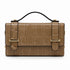 A structured brown faux-crocodile leather handbag with a top handle, black trim, and gold-tone hardware by German Fuentes Leather Handbag with Crocco