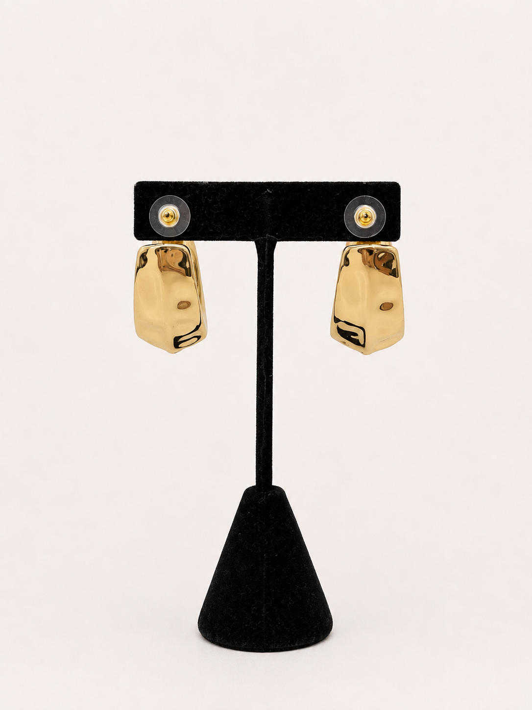 Gold Hammered Hoop Earrings pair of chunky gold hoop earrings with a textured, organic shape