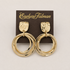 A pair of gold-tone double hoop drop earrings with textured square studs.