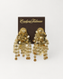A pair of gold-toned dangling earrings with layered sequins and beads, Gold Waterfall Earring