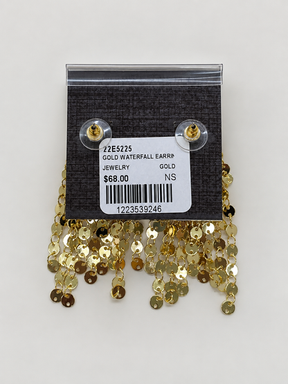 A pair of gold-toned dangling earrings with layered sequins and beads, Gold Waterfall Earring