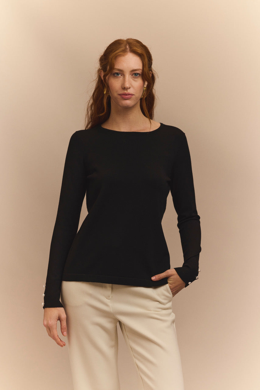 The H Edition | Black Long Sleeve with Pearl Buttons on the Cuffs - Evelyne Talman