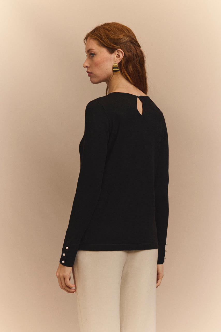 The H Edition | Black Long Sleeve with Pearl Buttons on the Cuffs - Evelyne Talman