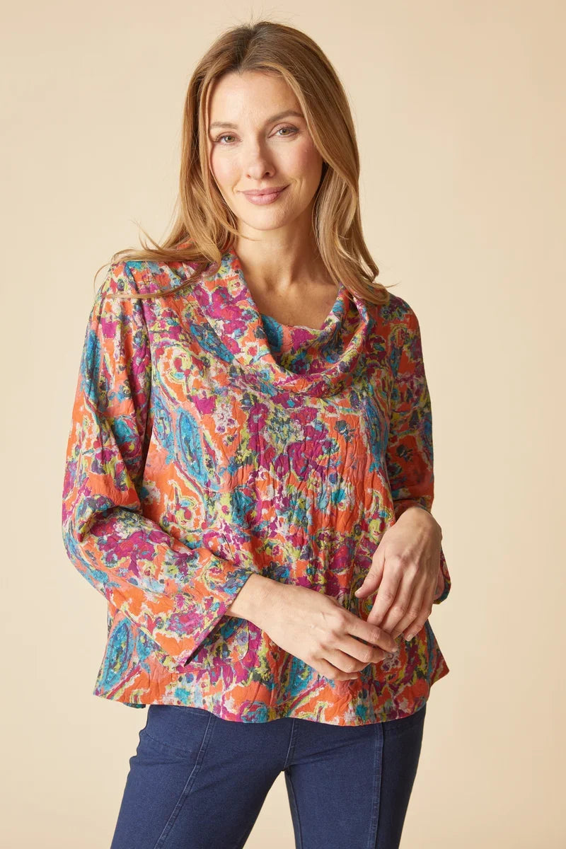 Habitat Destination Unknown Floral Drape Collar Top - 34852 - BURNT SIENNA