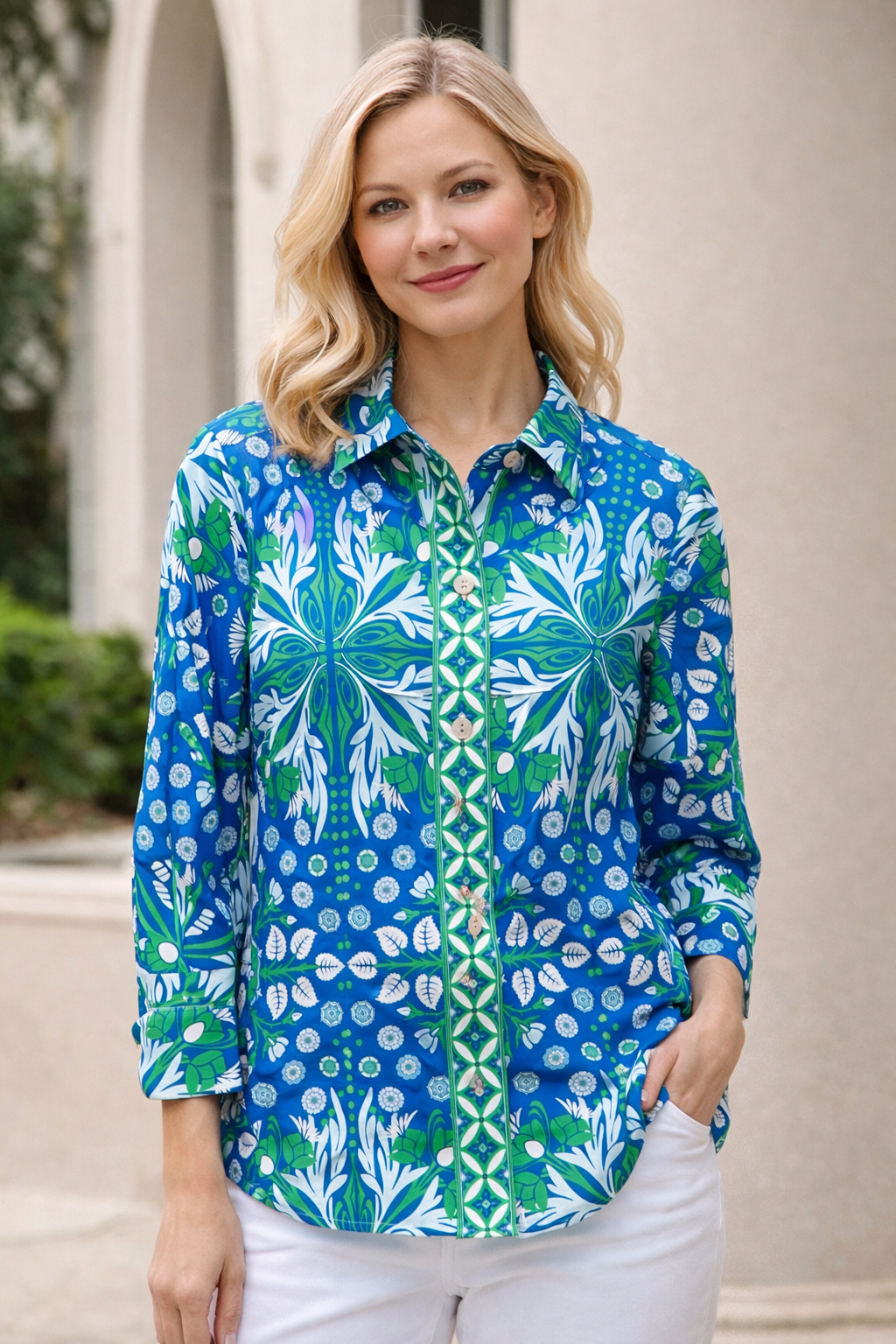 Patty Kim Essential Top in cobalt, a stylish sleeveless blouse with a relaxed fit and elegant neckline.