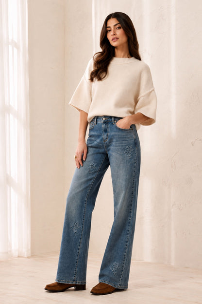 Sophia Curvy 3d Flower Denim