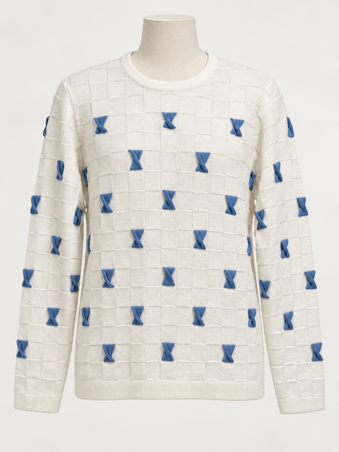 Ivory Sweater with Blue Bows