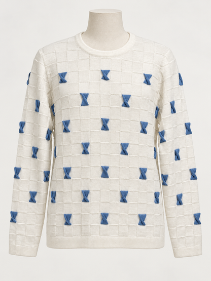 Ivory Sweater with Blue Bows