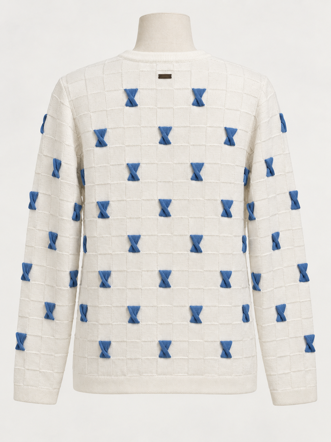 Ivory Sweater with Blue Bows