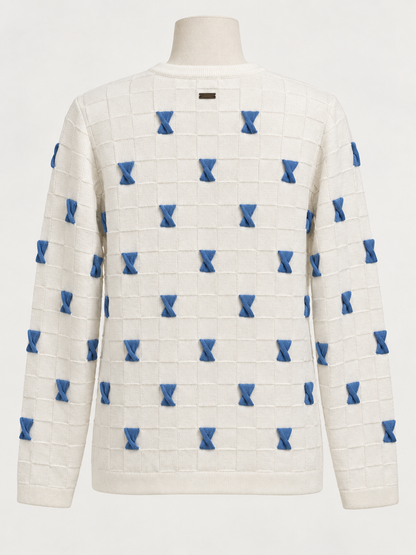 Ivory Sweater with Blue Bows