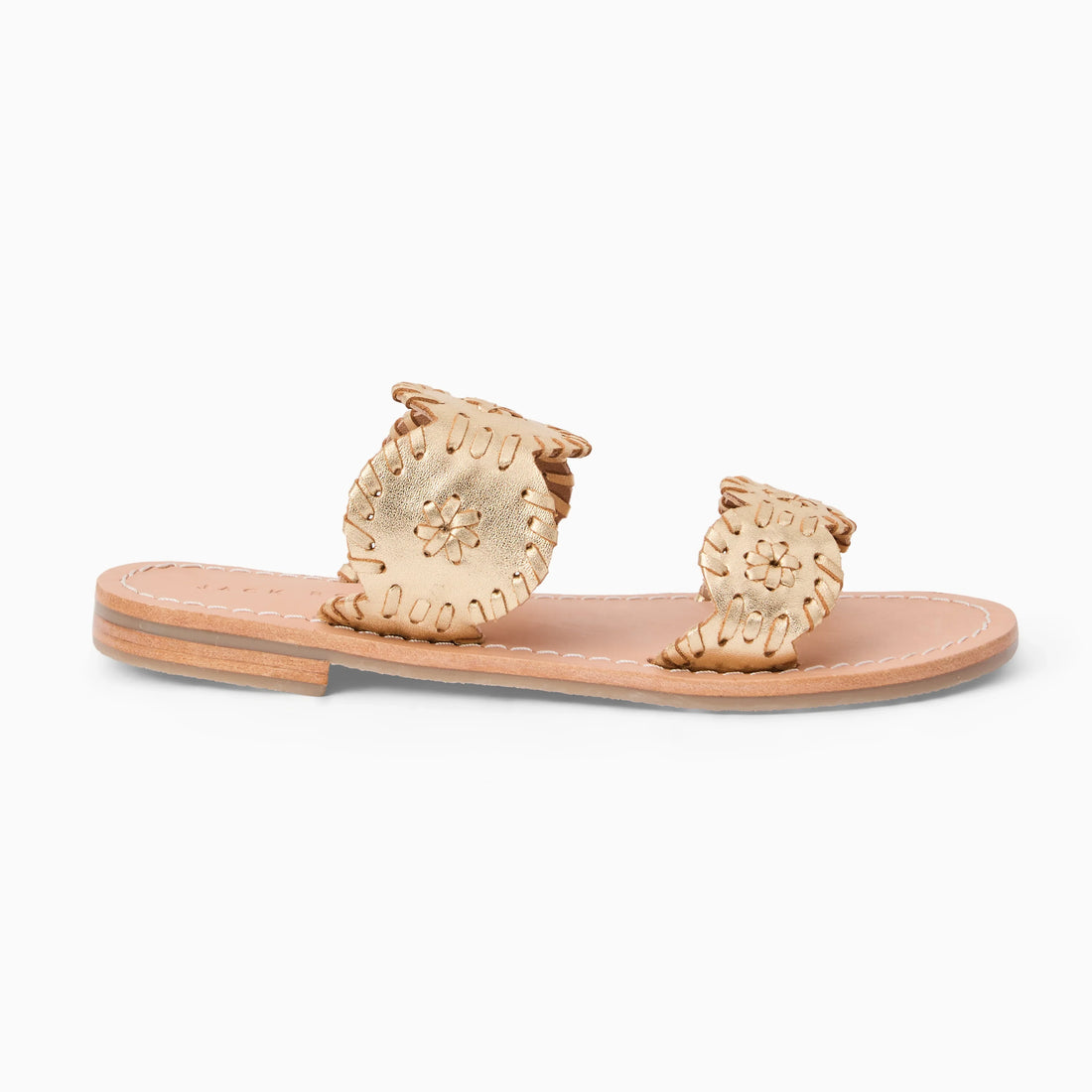 Girls Laurin sandal by Jack Rogers featuring tan leather straps and classic woven detailing on a flat sole.