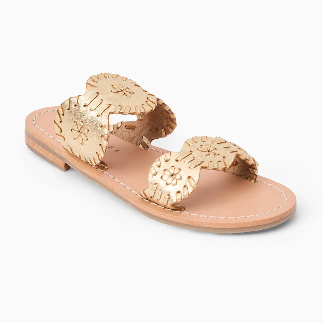 Girls Laurin sandal by Jack Rogers featuring tan leather straps and a cork wedge heel, perfect for summer wear.