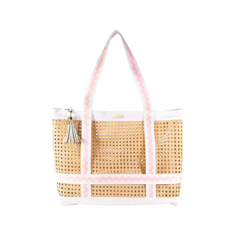 Woven tote Lifeguard Press Beach Hat Tote, Lilly Garden Home bag with pink straps 