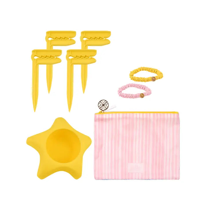 Lifeguard Press Paradise Pouch, Royal Zoo pink and yellow patterned pouch with a strap