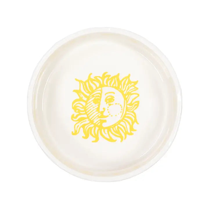 Lifeguard Press Pet Bowl, Sun Tiles Home dog water white bowl with a yellow design 