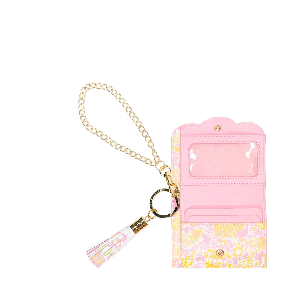 Lifeguard Press Snap Card Case, Royal Zoo pink floral cardholder with chain and tassel
