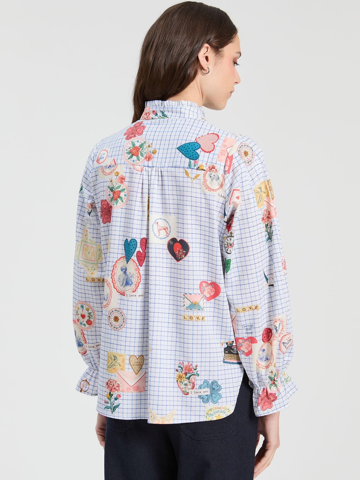 Vilagallo light blue gingham shirt style 33915 side view showing collar and button front
