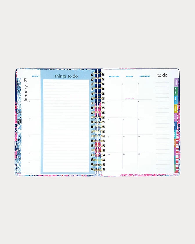 Lilly Pulitzer 2026-2027 17 Month Jumbo Agenda Floral color in  Starlight Navy In All Her Glory
