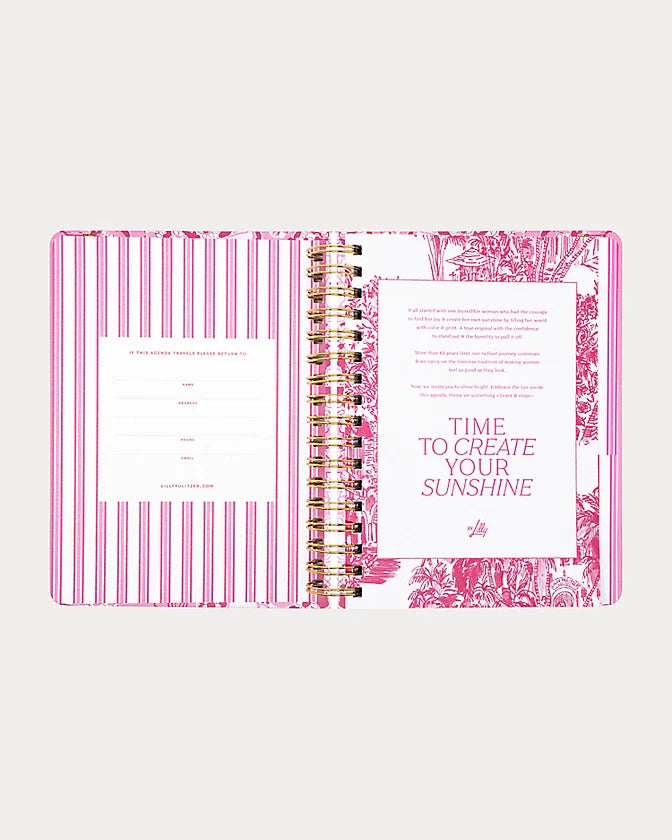 Pink floral Lilly Pulitzer 2026-2027 17 Month Large Agenda  Color in Conch Shell Pink Burst Of Joy