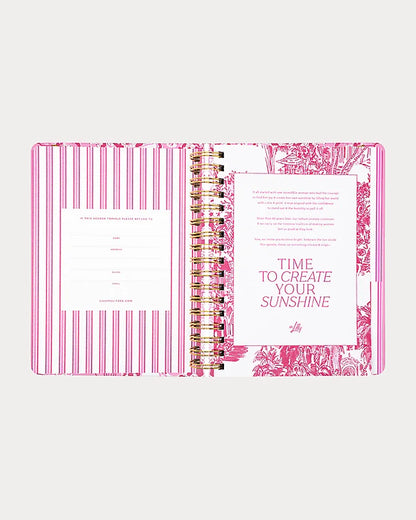 Pink floral Lilly Pulitzer 2026-2027 17 Month Large Agenda  Color in Conch Shell Pink Burst Of Joy