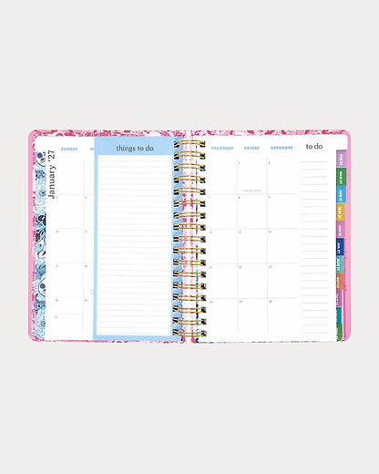 Pink floral Lilly Pulitzer 2026-2027 17 Month Large Agenda  Color in Conch Shell Pink Burst Of Joy