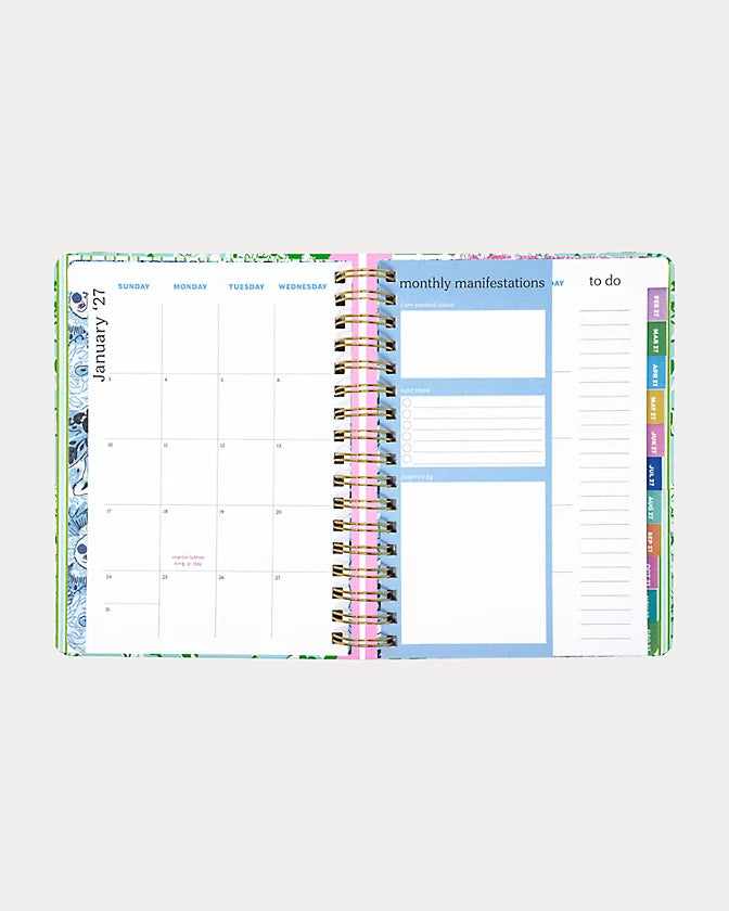 Lilly Pulitzer 2026-2027 17 Month Large Agenda Mint Condition Burst Of Joy color with floral design