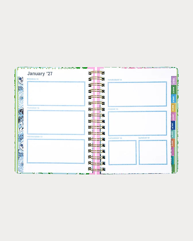 Lilly Pulitzer 2026-2027 17 Month Large Agenda Mint Condition Burst Of Joy color with floral design