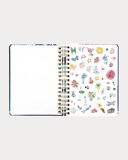 Lilly Pulitzer 2026-2027 17 Month Large Agenda Resort White Shell Shine print with floral shell design and gold accents