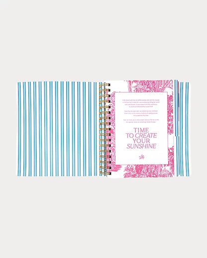 Navy blue Lilly Pulitzer 2026-2027 17 Month Leatherette Agenda with white shell patterns in Resort White Shell Shine