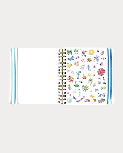 Navy blue Lilly Pulitzer 2026-2027 17 Month Leatherette Agenda with white shell patterns in Resort White Shell Shine