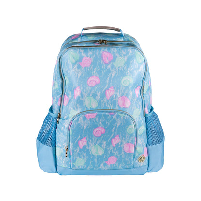 Lilly Pulitzer Book Bag in Capri Blue Shelden Blue backpack with pink and green shell pattern