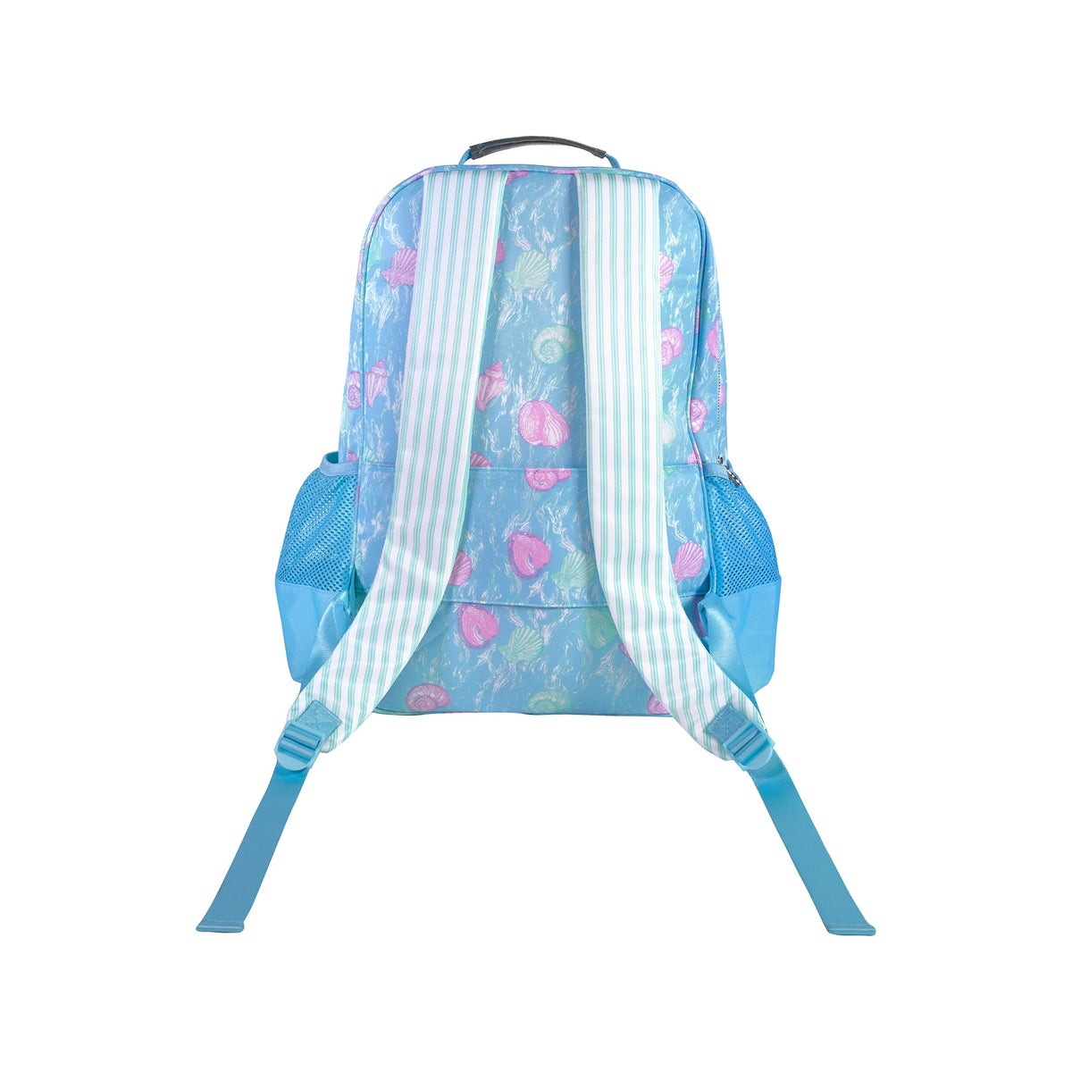 Lilly Pulitzer Book Bag in Capri Blue Shelden Blue backpack with pink and green shell pattern