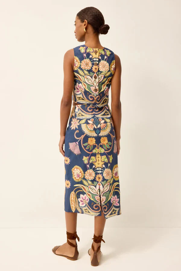 Marie Oliver Sutton Skirt in Neptune, contemporary style, shown in a close-up image highlighting the fabric and design details.