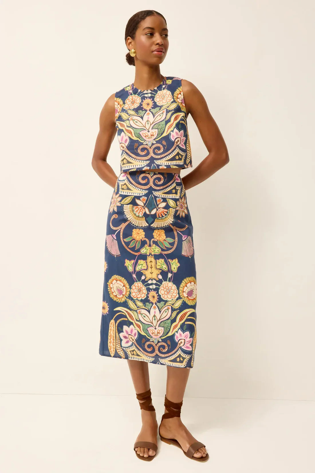 Marie Oliver Sutton Skirt in Neptune, contemporary design with a flowing silhouette, shown in a vibrant blue fabric.