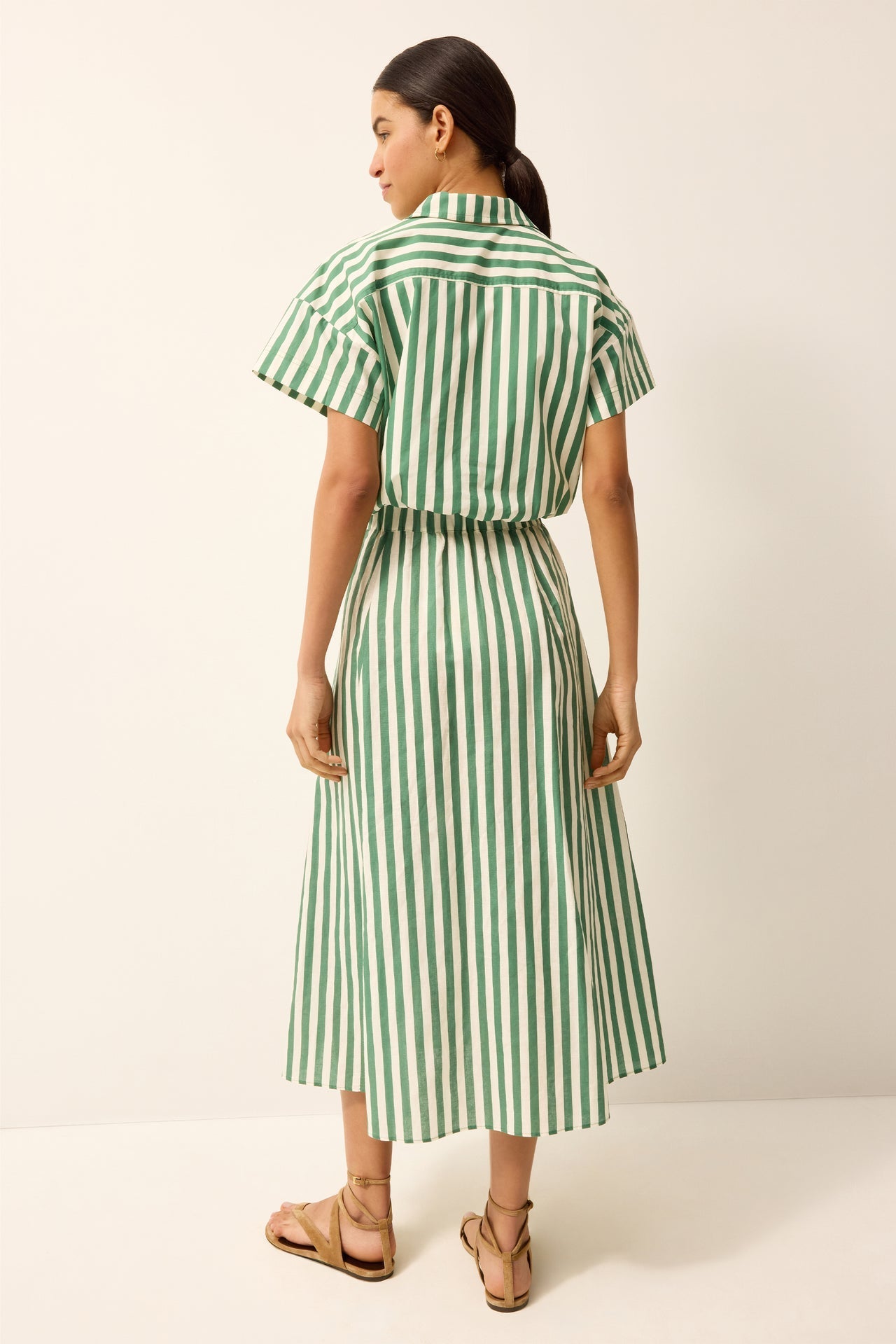 Women’s Marie Oliver SASHA SKIRT Green and White Striped Pull-On Midi Skirt