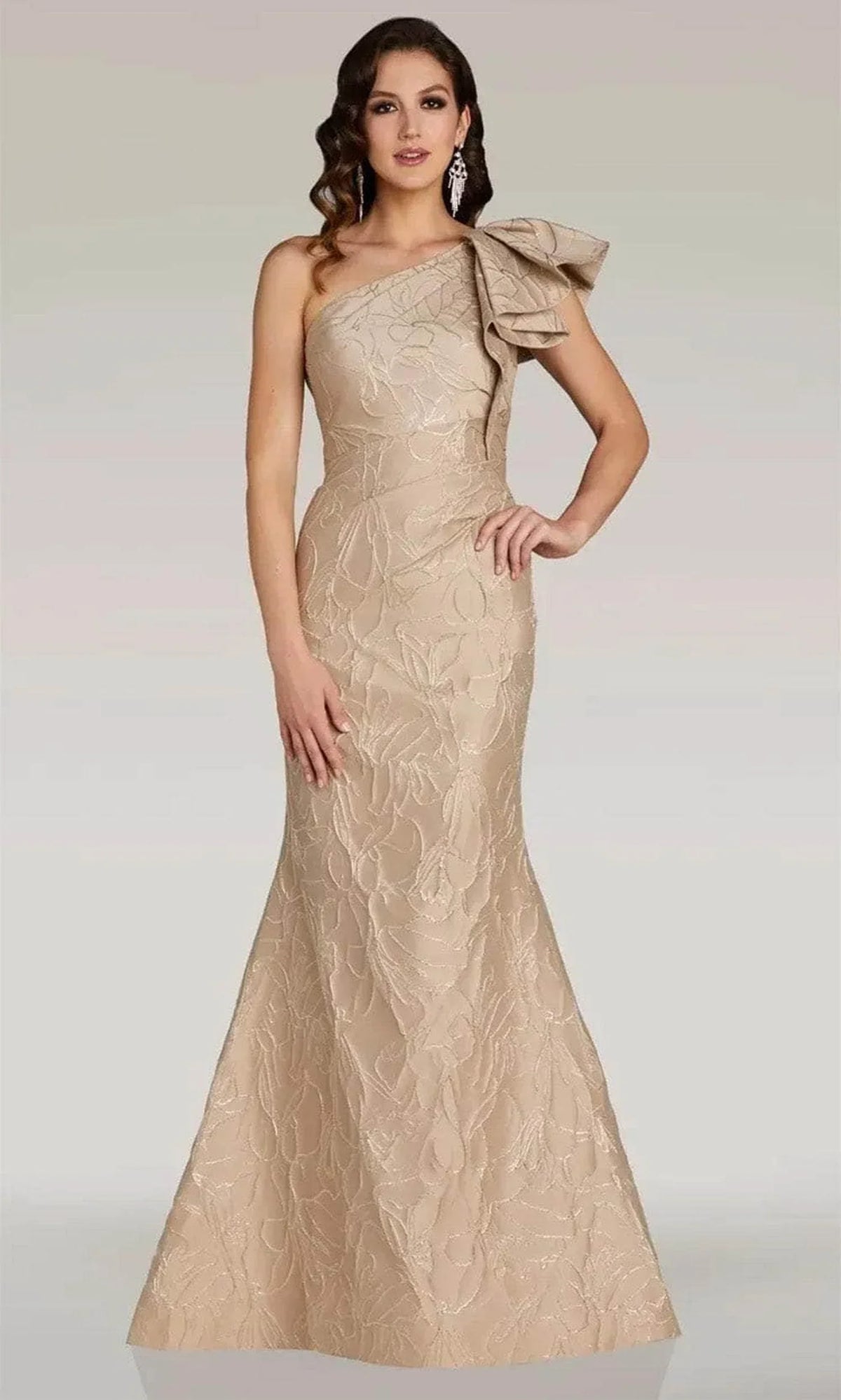 One Shoulder Floral Embossed Evening Dress - Gia Franco 12375