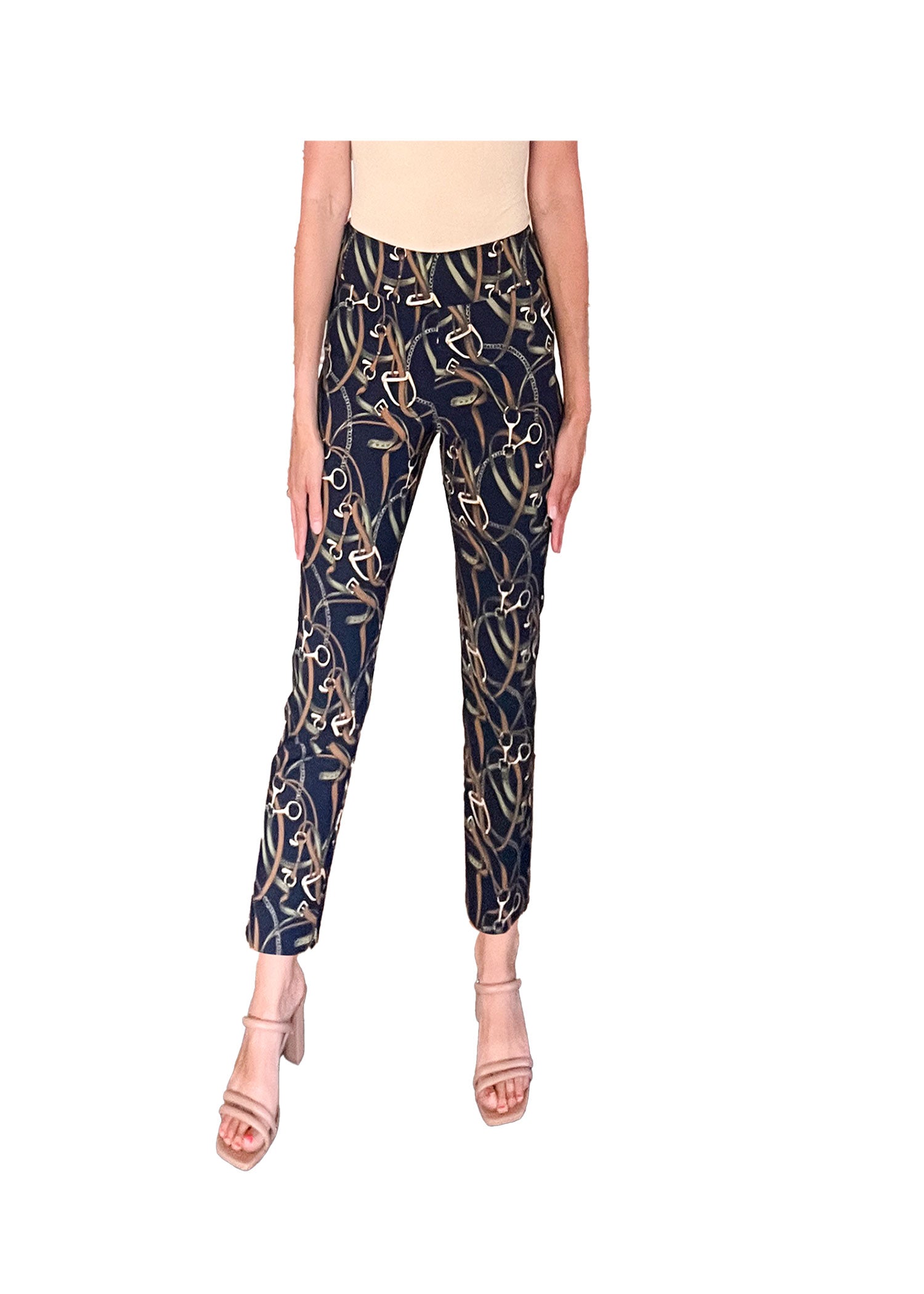 Krazy Larry | Navy Belts Print Pant