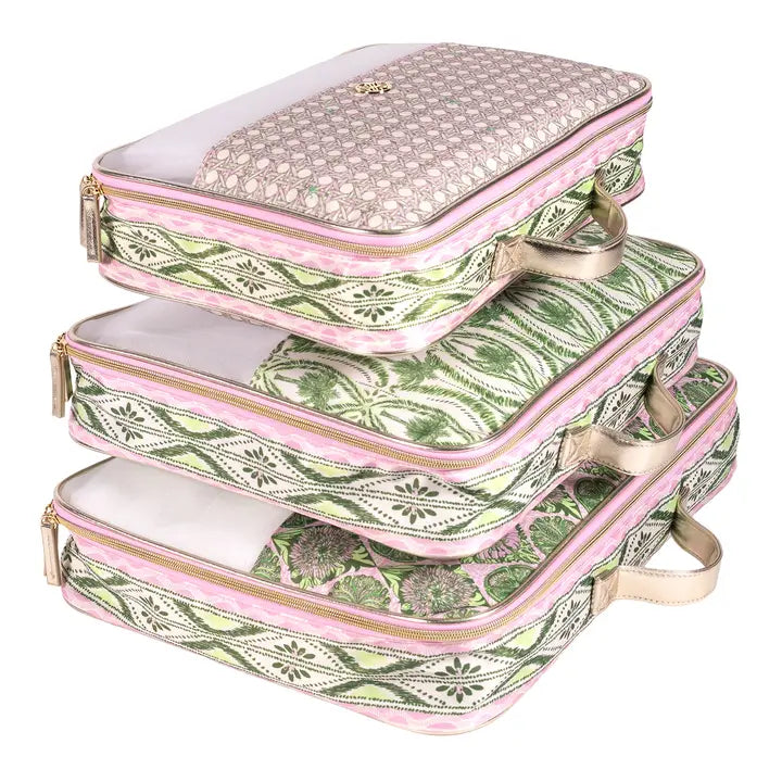 Packing Cube Set, Oleander Pink Tropical Tiles