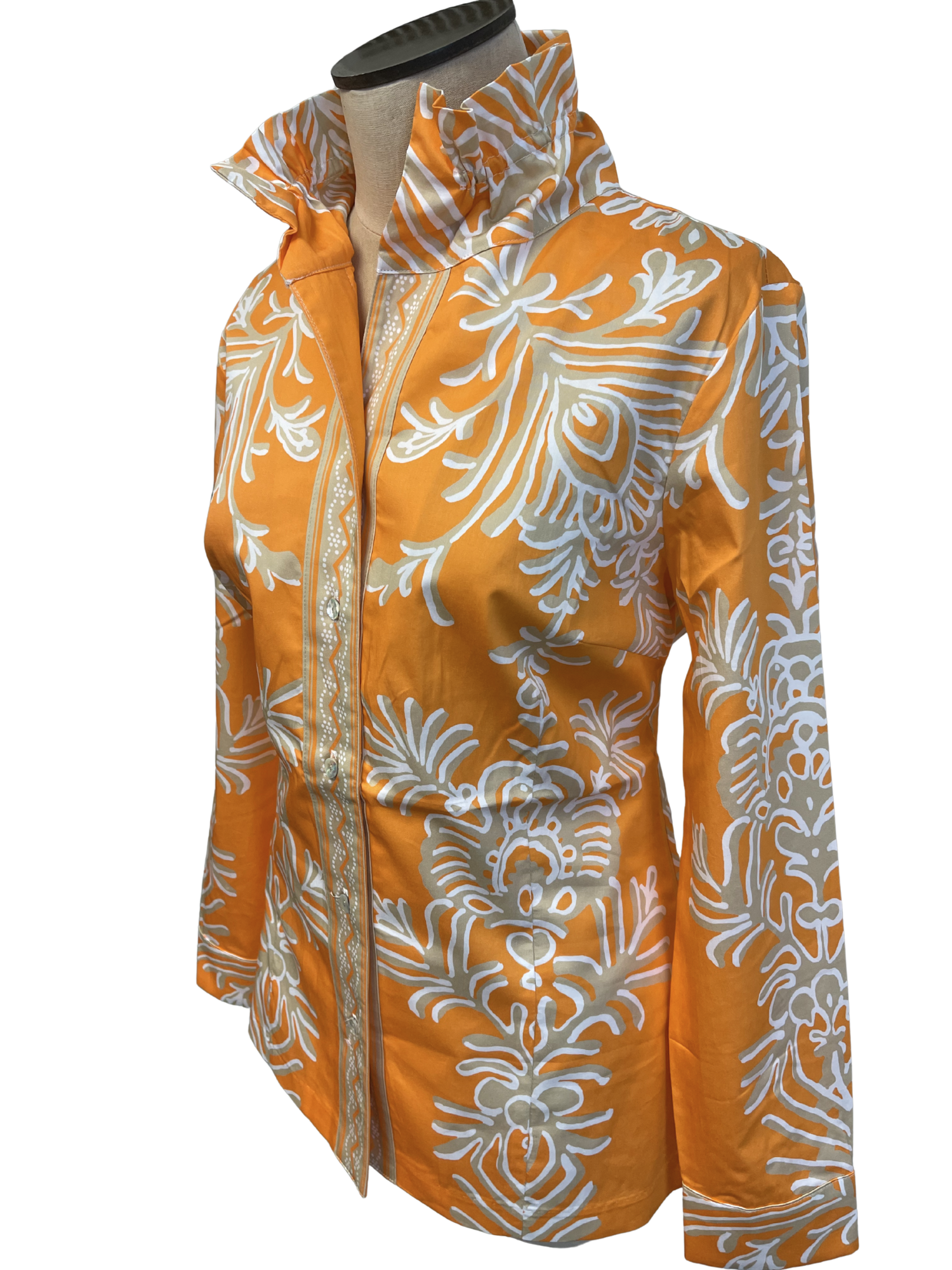  Patty Kim Elizabeth Blouse - Tangerine orange floral patterned shirt