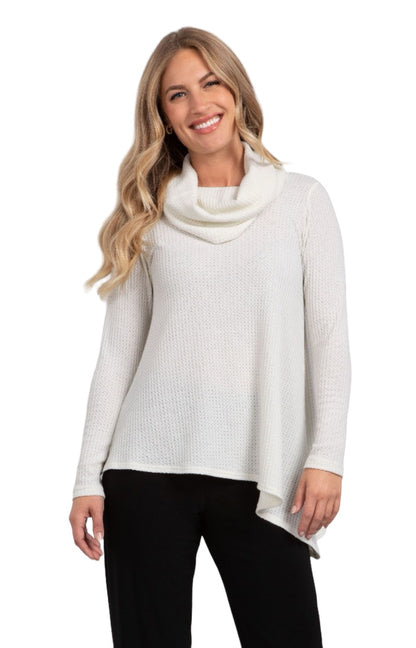 Sympli | Angle Cowl Neck Waffle Sweater