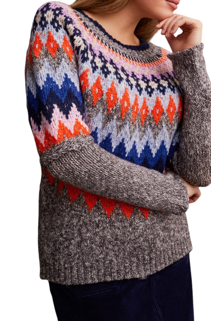 Tribal | Long Sleeve Intarsia Sweater - Grey Mix | Tribal | Cloister Collection Designer Fashion