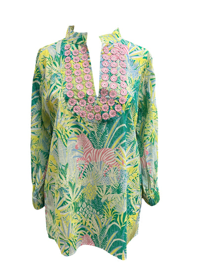 Sheridan French | Olive Tunic in Pink Punch Zebra Soirée