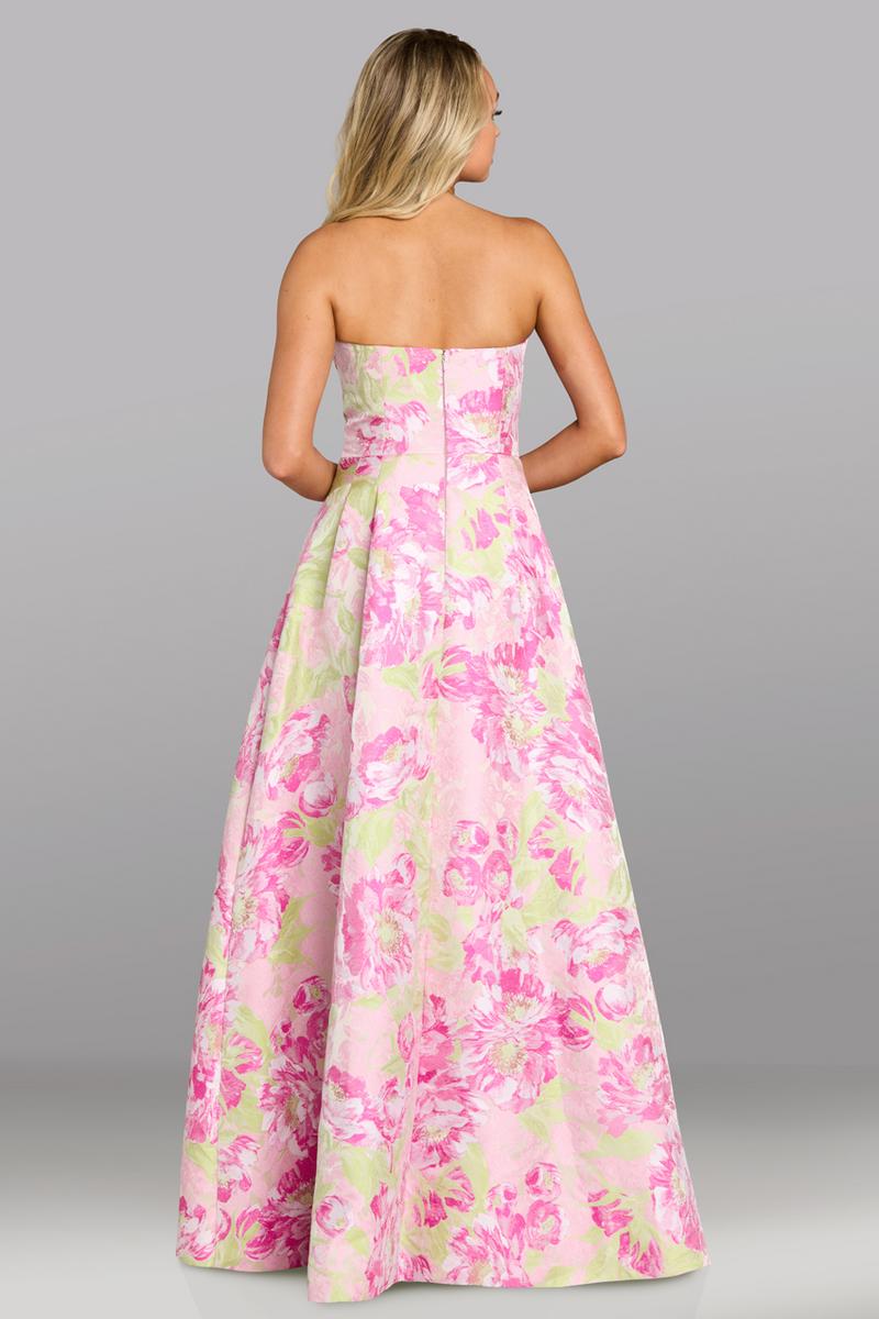 Pink &amp; Green Strapless Floral A-Line Gown Gia Franco Feriani Couture - 18644